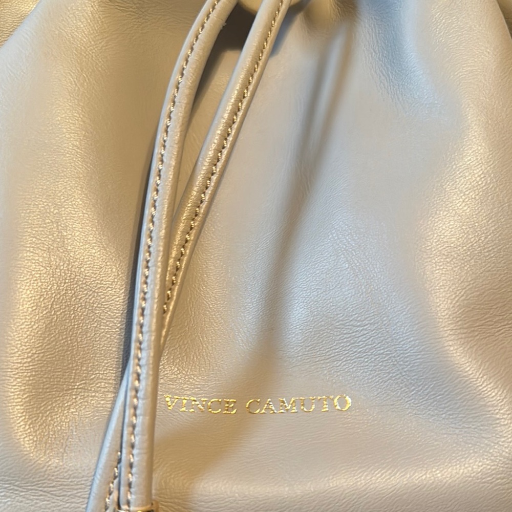 Vince Camuto Shoulder Bag with Drawstring Closure and Fringe Detail w Dustbag - Picture 2 of 10